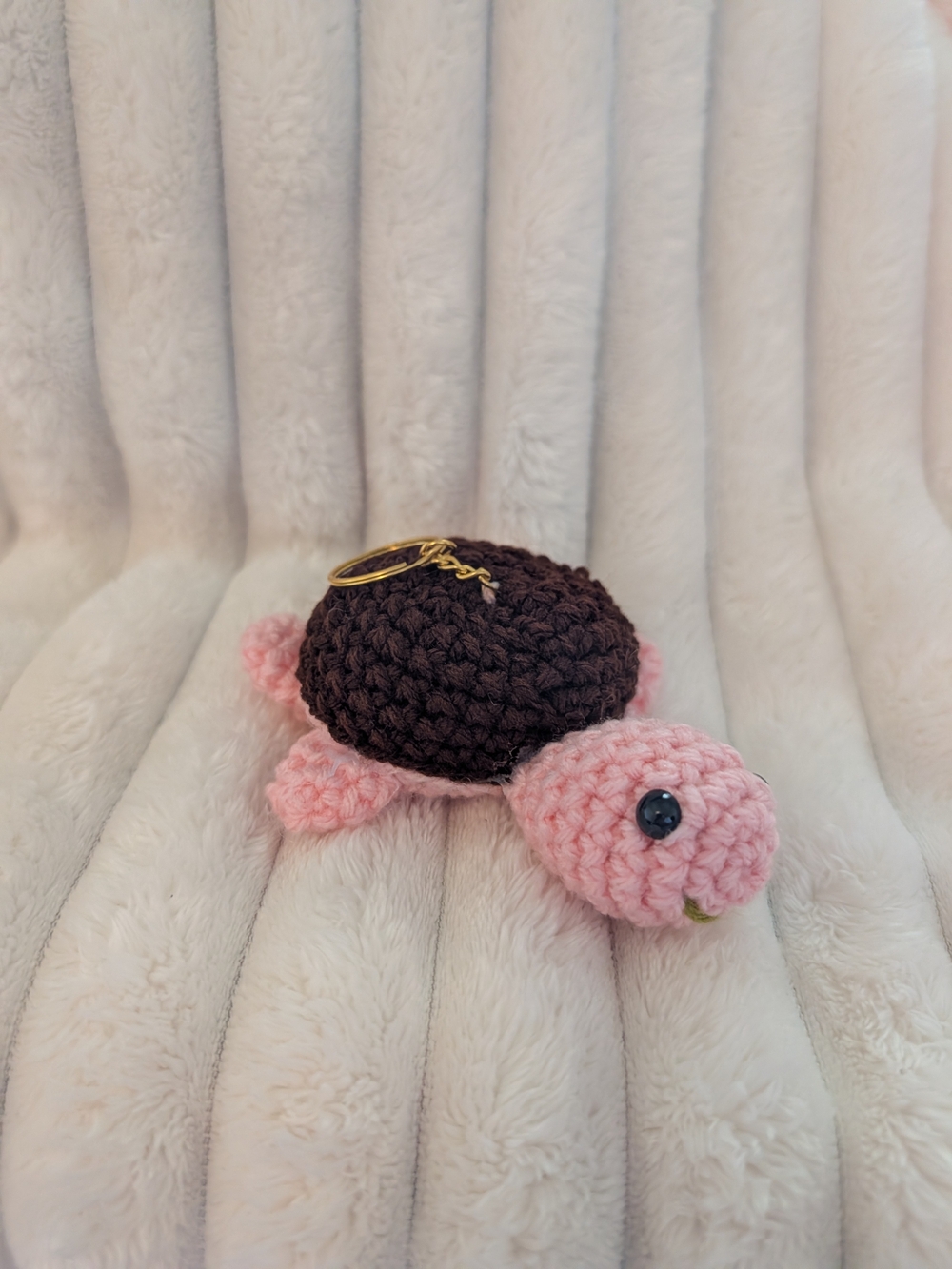 Handmade Pink & Brown Crochet Turtle Keychain